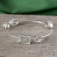 Quartz bangle bracelet, 'Bright Clarity' - Crystal Quartz Bangle Bracelet Modern jewellery from India