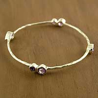 Amethyst bangle bracelet, 'Tango' - Sterling Silver Bangle Amethyst Bracelet from India