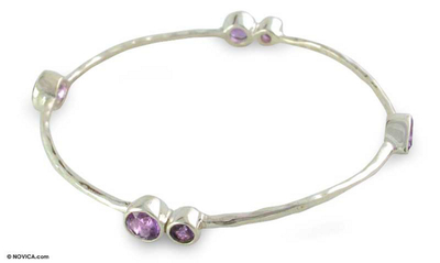 Sterling Silver Bangle Amethyst Bracelet from India