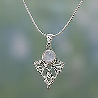 Moonstone pendant necklace, 'Rainbow Fern'