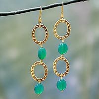 Gold vermeil dangle earrings, 'Love of Life' - Gold Vermeil and Onyx Dangle Earrings