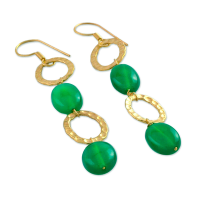 Gold vermeil dangle earrings, 'Love of Life' - Gold Vermeil and Onyx Dangle Earrings
