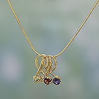Gold vermeil garnet and iolite heart necklace, 'In My Heart' - Handcrafted Garnet and Iolite Heart Necklace