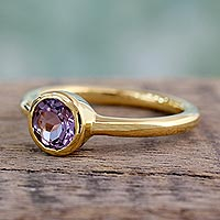 Gold vermeil amethyst solitaire ring, 'Lilac Nature' - Gold Vermeil Jewelry Solitaire Amethyst Ring
