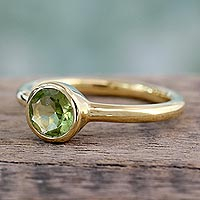 Gold vermeil peridot solitaire ring, 'Verdant Nature' - Peridot Solitaire Ring in Gold Vermeil from India Jewelry