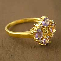 Gold vermeil amethyst cluster ring, 'Secretly in Love' - Fair Trade Floral Vermeil Multi-Stone Amethyst Ring