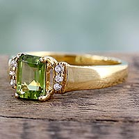 Gold vermeil peridot solitaire ring, 'Nosegay' - Gold vermeil peridot solitaire ring
