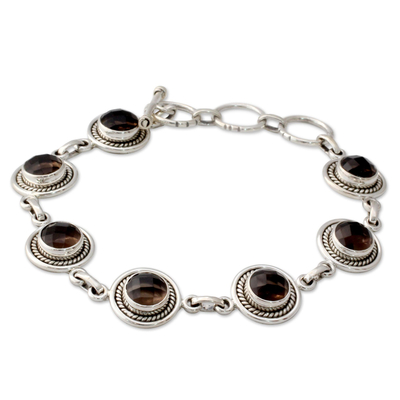 Smoky quartz link bracelet, 'Inner Life' - Smoky quartz link bracelet