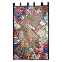 Cotton wall hanging, 'Jewels' - Cotton Patchwork Gujarati Wall Hanging Handmade in India