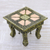 Nickel plated stool with copper accents, 'Copper Paradise' - Brass Repoussé Ottoman Unique Stool Made in India (image 2) thumbail