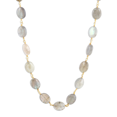 Gold plated labradorite long strand necklace, 'Connections' - Gold Plated Labradorite Strand Necklace