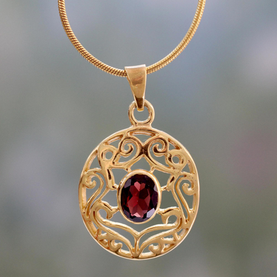 Gold vermeil and garnet choker, 'Golden Goddess' - Handcrafted Vermeil and Garnet Necklace Golden Jewelry