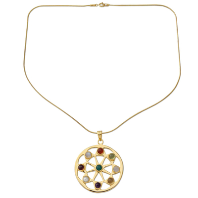 Gold vermeil and moonstone choker, 'Indian Sun' - Pearl and Gemstones on Gold Vermeil Necklace