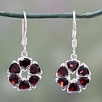 Garnet flower earrings, 'Glorious'