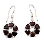 Garnet flower earrings, 'Glorious' - Fair Trade Floral Sterling Silver and Garnet Earrings