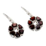Garnet flower earrings, 'Glorious' - Fair Trade Floral Sterling Silver and Garnet Earrings