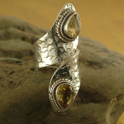 Citrine wrap ring, 'Golden' - Sterling Silver Wrap Ring with Citrine Gemstone Jewelry