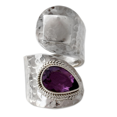 Amethyst wrap ring, 'Curled Up' - Sterling Silver Single Stone Amethyst Ring