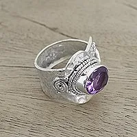 Anillo envolvente de amatista, 'Su Majestad' - Anillo de amatista envolvente de plata esterlina Joyería de la India