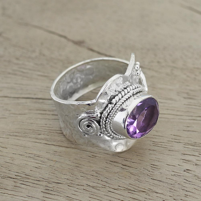 Amethyst wrap ring, 'Her Majesty' - Sterling Silver Wrap Amethyst Ring India Jewelry