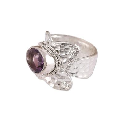 anillo cruzado de amatista - Anillo de amatista con envoltura de plata esterlina joyería india