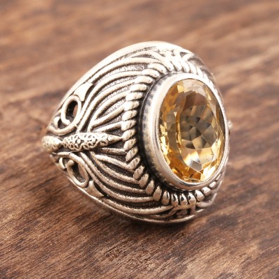 Citrine dome ring, 'Solar Flame' - Sterling Silver Domed Citrine Ring