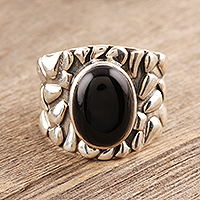 Men's onyx ring, 'Dark Clouds' - Men's Silver and Onyx Domed Ring