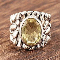 Men's sterling silver ring, 'Golden Clouds' - Men's Jewelry Silver and Quartz Ring from India