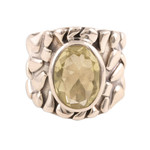 Men's sterling silver ring, 'Golden Clouds' - Men's Jewelry Silver and Quartz Ring from India