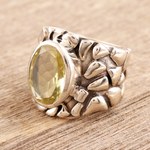 Men's sterling silver ring, 'Golden Clouds' - Men's Jewelry Silver and Quartz Ring from India
