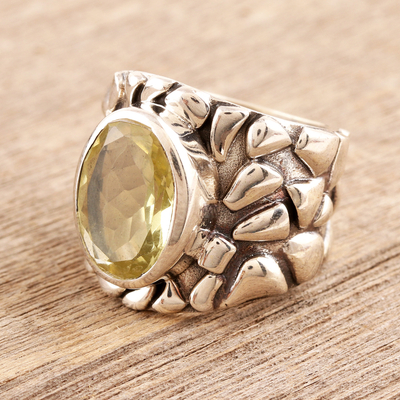 Men's sterling silver ring, 'Golden Clouds' - Men's Jewellery Silver and Quartz Ring from India