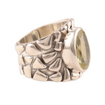 Men's sterling silver ring, 'Golden Clouds' - Men's Jewelry Silver and Quartz Ring from India
