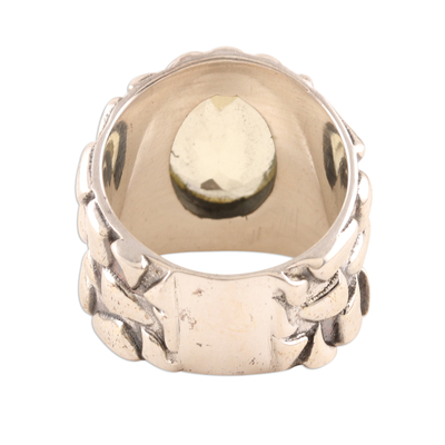 Men's sterling silver ring, 'Golden Clouds' - Men's Jewelry Silver and Quartz Ring from India