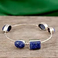 Lapislazuli-Armreif, „Tiefe“ – Armreif aus Sterlingsilber mit Lapislazuli 