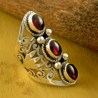 Garnet and Sterling Silver Cocktail Ring from India - True Love | NOVICA