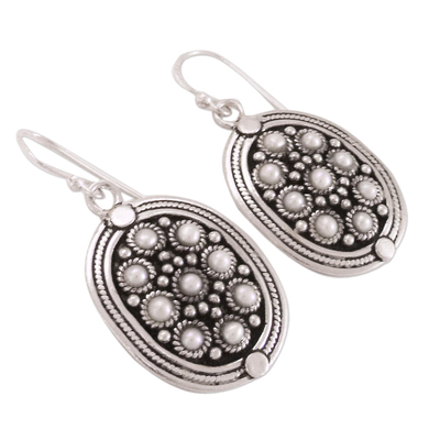 Pearl dangle earrings, 'Daisy Shields' - Pearl dangle earrings