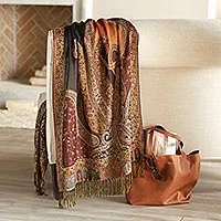 Jamawar wool shawl, 'Himalayan Heirloom' - Indian Jamawar Wool Shawl with Paisley Motifs