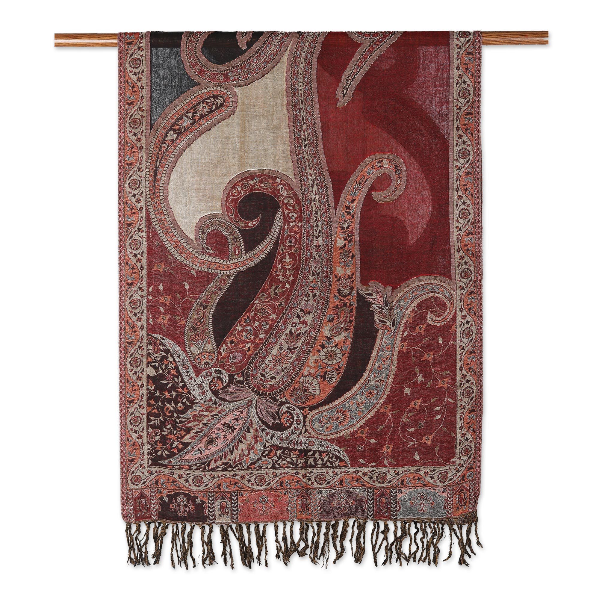 Indian Jamawar Wool Shawl with Paisley Motifs - Himalayan Heirloom | NOVICA