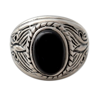 Men's onyx ring, 'Dark Waves' - Artisan Crafted Men's Onyx and Sterling Silver Ring