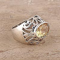 Men's citrine ring, 'Prosperity' - Men's Sterling Silver Domed Ring with Citrine 