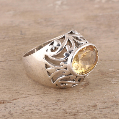 Men's citrine ring, 'Prosperity' - Men's Sterling Silver Domed Ring with Citrine 