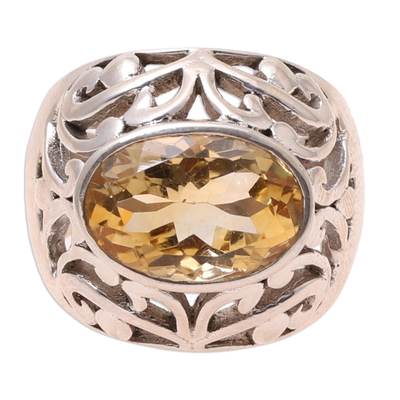 Men's citrine ring, 'Prosperity' - Men's Sterling Silver Domed Ring with Citrine 