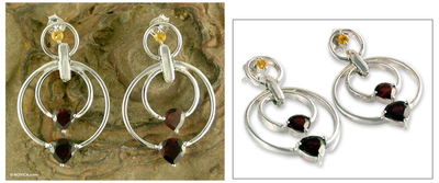 Garnet and citrine dangle earrings, 'Love's Companion' - Garnet and Citrine on Sterling Silver Post Earrings