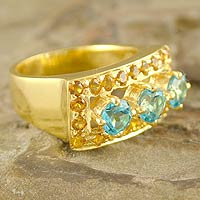 Gold vermeil citrine and topaz cocktail ring, 'Magic Blue' - Gold vermeil citrine and topaz cocktail ring