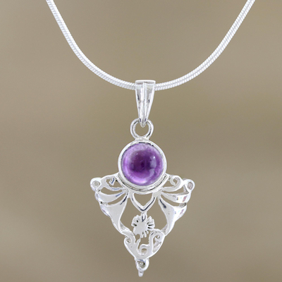 Amethyst pendant necklace, 'Violet Fern' - Amethyst and Silver Pendant Necklace
