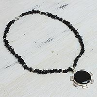 Onyx pendant necklace, 'Satellite' - Onyx pendant necklace