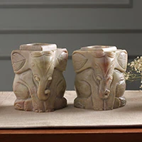 Soapstone candleholders, Baby Elephants (pair)