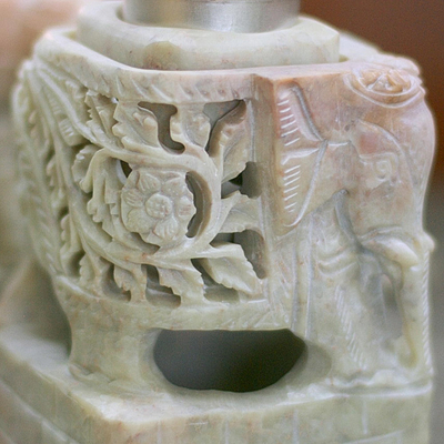 Kerzenhalter aus Speckstein, (Paar) - Elefantenpaar-Set aus Seifenstein-Kerzenhaltern mit Tiermotiv