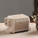 Soapstone box, 'White Elephant Treasure' - Hand Carved Soapstone Jewelry Box
