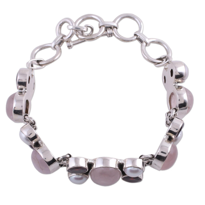 Charm-Armband aus Perlen und Rosenquarz - Perlenarmband aus Rosenquarz und Granat aus Indien